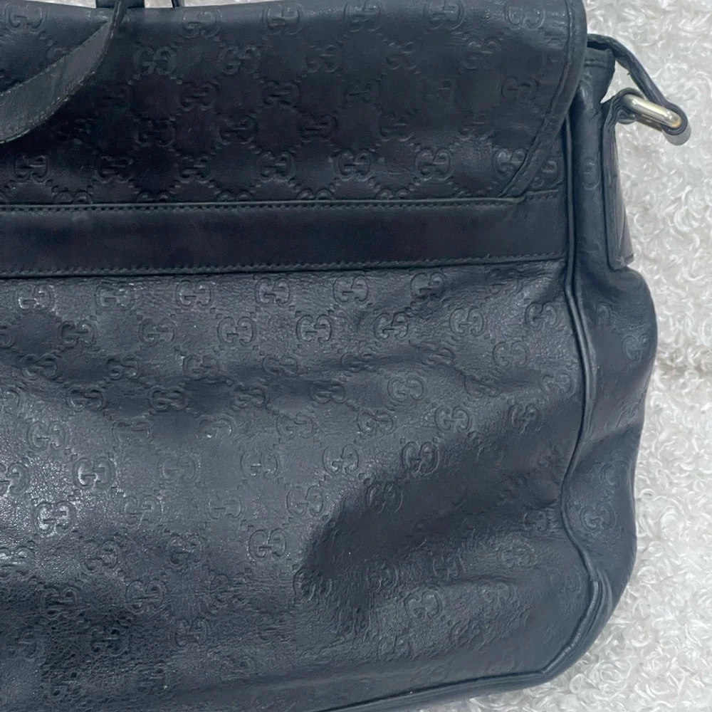 Gucci Guccissima Black Leather Messenger Bag